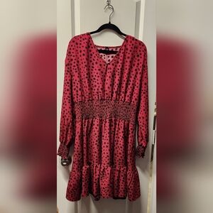 Dalmatian Print Shirred Ruffle Hem Dress